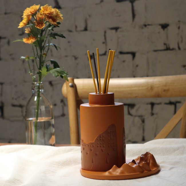 C&H High Quality Customized Logo Design Embossed Desert Building Empty Cement Candle Jar Set