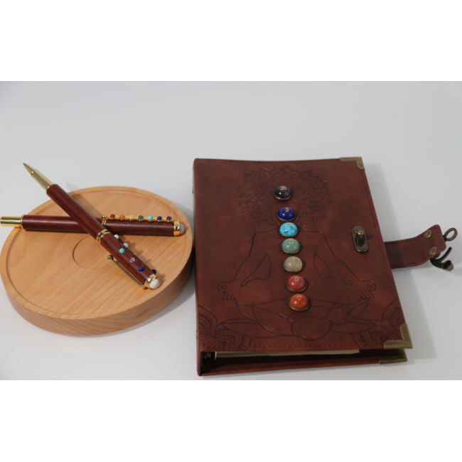 C&H High Level 7 Chakra Crystal Leather Journal B5-Handcrafted Gemstones Mandala Embossed Symbol Spiritual Meditation Notebook
