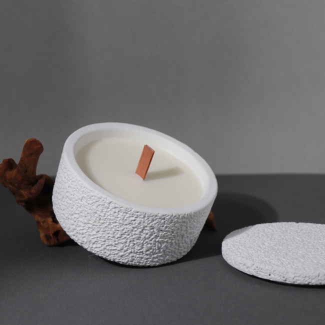 C&H Custom Size  Air Rough Surface Cement Vessel Hand Poured Wooden Wick Scented Concrete Candles With Lid