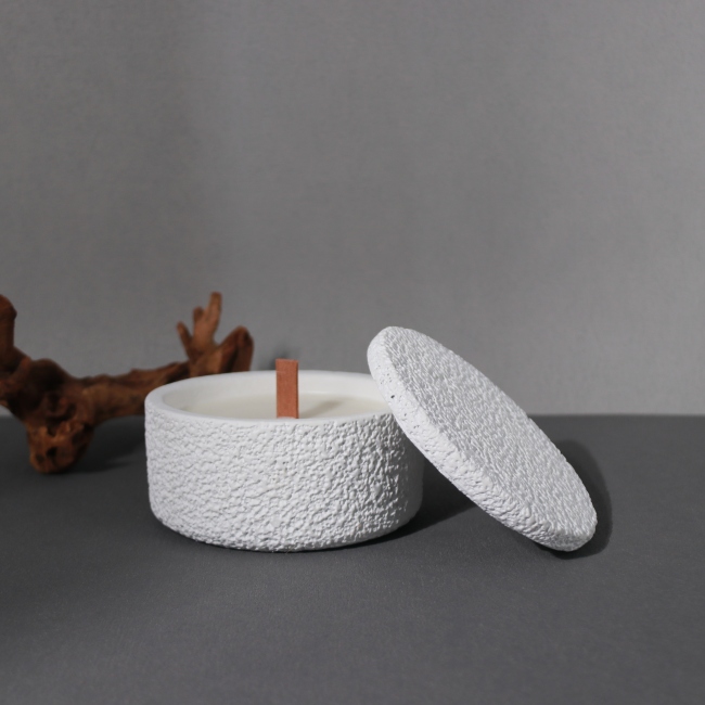 C&H Custom Size  Air Rough Surface Cement Vessel Hand Poured Wooden Wick Scented Concrete Candles With Lid