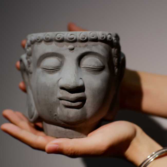 CHHC Custom Cement Buddha Head Candle Jar with Lid Unique Aromatherapy Container with Personalized Logo for Home Decor Gift