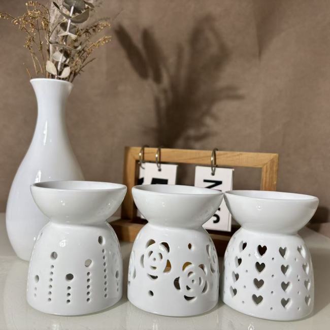 C&H New Design Aromatherapy Tarts Holder Ceramic Hollow Out Essential Fragrance Aroma Incense Ceramic Oil Burner