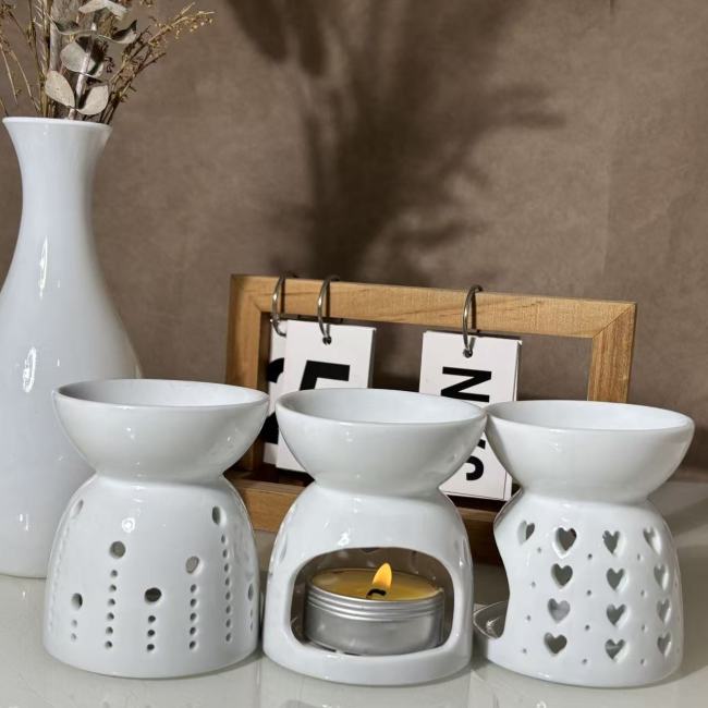 C&H New Design Aromatherapy Tarts Holder Ceramic Hollow Out Essential Fragrance Aroma Incense Ceramic Oil Burner