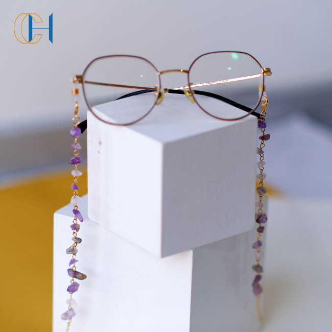 C&H Customized Design Natural Quartz Crystal Sun Glass Chain Crystal Beaded Chain Eyeglasses Cord