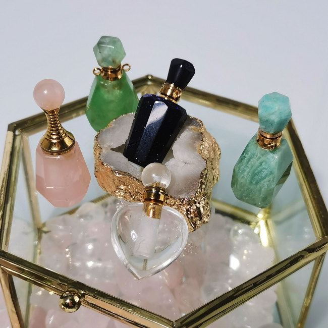 C&H Luxury Crystal Essential Oil Bottle Necklace Multi Color Crystal Bottle Shape Pendant Necklace
