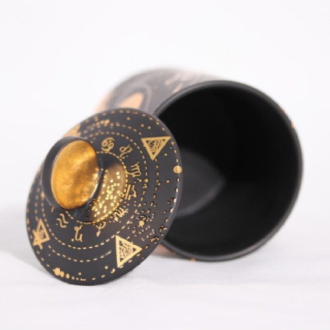 C&H Mystery Design Home Decor 12 Zodiac Candle Vessel Empty Black Star Coin Ceramic Candle Jar with Lid for Gift