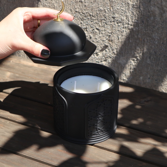 C&H Wholesale Engrave Moon Empty Cement Candle Jars Concrete Round Candle Jars With Lid