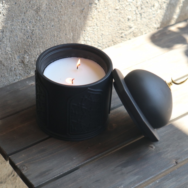 C&H Wholesale Engrave Moon Empty Cement Candle Jars Concrete Round Candle Jars With Lid