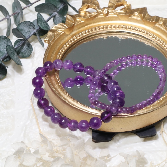 C&H Customized Amethyst Beaded Charm Bracelet 4mm 6mm Round Beads Natural Stone Moon Charm Bracelet Set