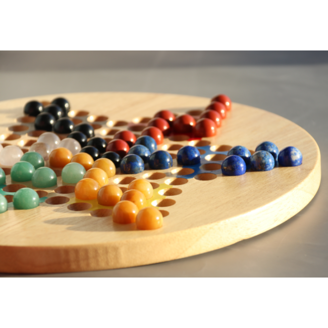 C&H Chinese Checkers Games Natural Crystal Stone Chinese Checkers Board Game with 60 Glass Wooden Board Family Fun Game Set