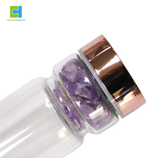 C&H Custom Logo Two Openings Gem Crystal Gemstone Bamboo Quartz Water Bottle With Natural Crystal Stone