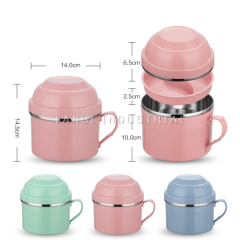 1.2L Wheat Straw Stainless Steel Lunch box Soup Cup Round Can with Handle
