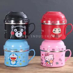 1.2L Wheat Straw Stainless Steel Lunch box Soup Cup Round Can with Handle