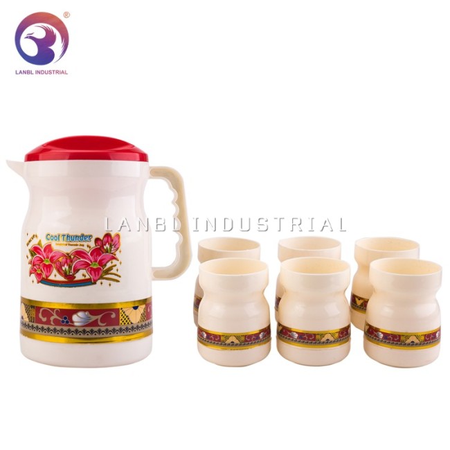1.8L Insulated Hot and Cold Water Plastic Jug and Cup Set with 6 Cups