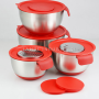 201 Red Handle Stainless Steel Salad Bowl with Scale and Cheese Grater For Adults and Children