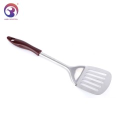 410 Stainless Steel Big Meat Slotted Spatula Turner with Wooden Handle