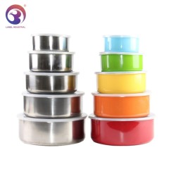 5 Pcs Set Colorful Tiffin Lunch Box Salad Bowl Stainless Steel Serving Bowl with Lid
