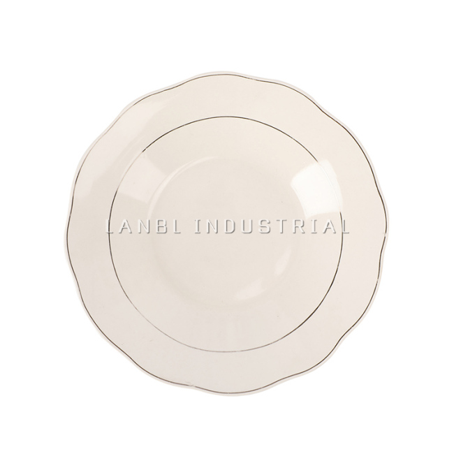 8" Restaurant Home White Ceramic Soup Plate with Double Silver Line
