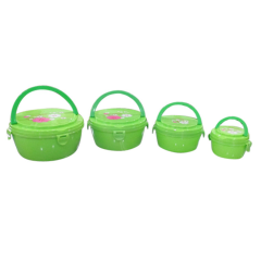 4Pcs/Set Round Plastic Cute Lunch Box With Cover and Handle Food Container