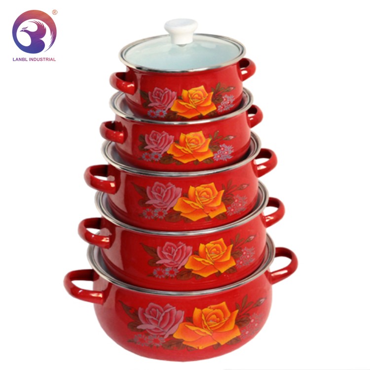 Black Bottom 5pcs Glass Lid Cookware Enamel Casserole Hot Pot Set