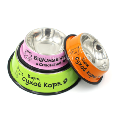 Colorful Stainless Steel Pet Bowls with Rubber Base and Colorful Decal