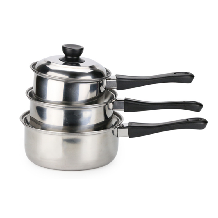 Customized 3 Pcs Set Stainless Steel Milk Boiling Pot with Silicone Handle