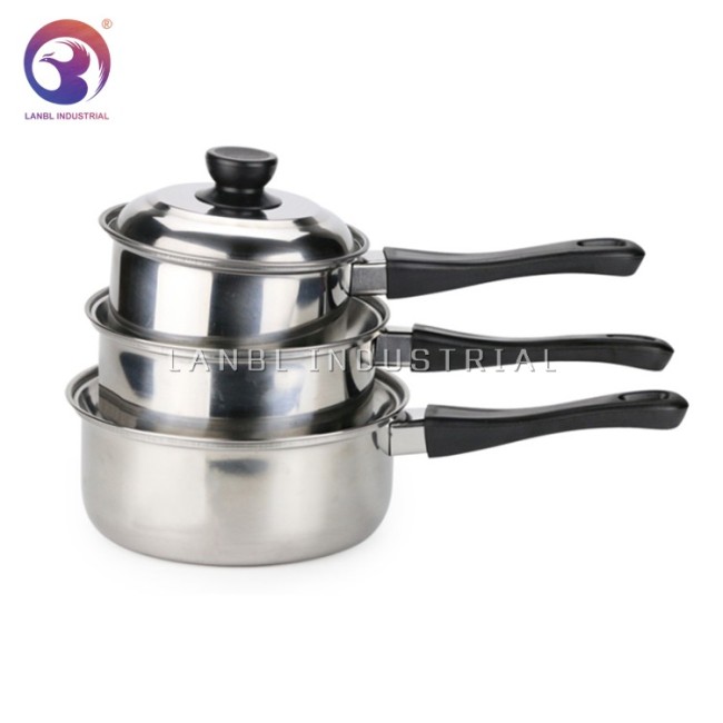 Customized 3 Pcs Set Stainless Steel Milk Boiling Pot with Silicone Handle