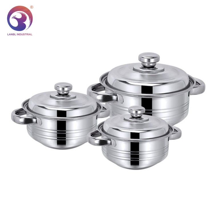 Customized 3 Pcs Stainless Steel Hot Pot Casserole Set with Sharp Bottom