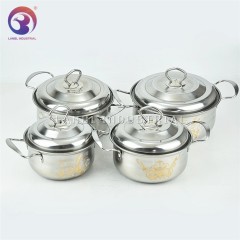 Customized 4 Pcs Set Stainless Steel Chinese Hot Pot Set with Decal Flower