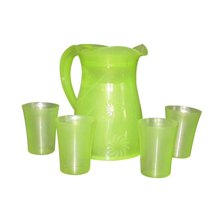 Customized-5-Pcs-Set-Plastic-Water-Cooler-Jug-Kettle-with-4-Cups-LBPJ1027
