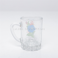 Customized 6 Pcs Set Glass Coffee Tea Water Cup with Handle and Cute Decal Printing