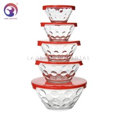 Hot Sale 5pcs Set Glass Food Storage Bowl Set with Colorful Lid
