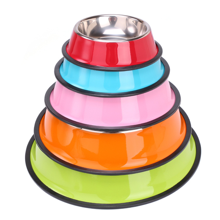 Hot-Sale-Color-Printed-Rubber-Bottom-Metal-Stainless-Steel-Pet-Dish-Pet-FeederDog-Bowls-LBPB1011