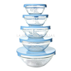 Hot Sale Round 5pcs Set Glass Food Storage Bowl Set with Colorful Lid
