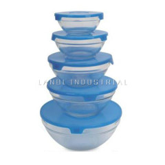 Hot Sale Round 5pcs Set Glass Food Storage Bowl Set with Colorful Lid