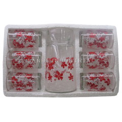 Hot Selling Eco-Friendly 7 pcs Glass Set with Color Printing Glass Water Drinking Juice Jug Set