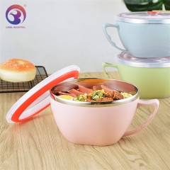 Korean Style Stainless Steel Plastic Instant Noodles Cup Fresh-keeping Bowl Set