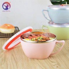 Korean Style Stainless Steel Plastic Instant Noodles Cup Fresh-keeping Bowl Set