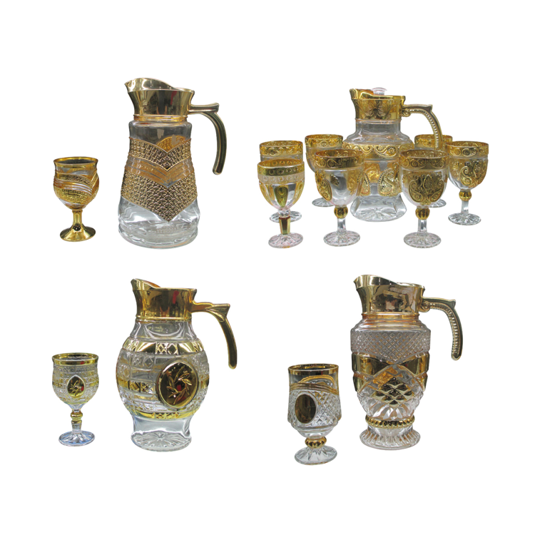 Luxury-Mid-East-Design-Gold-Color-Electroplating-Glass-Water-Jug-Set-LBGS5533