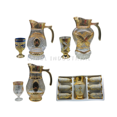 Luxury Mid-East Design Gold Color Electroplating Glass Water Jug Set