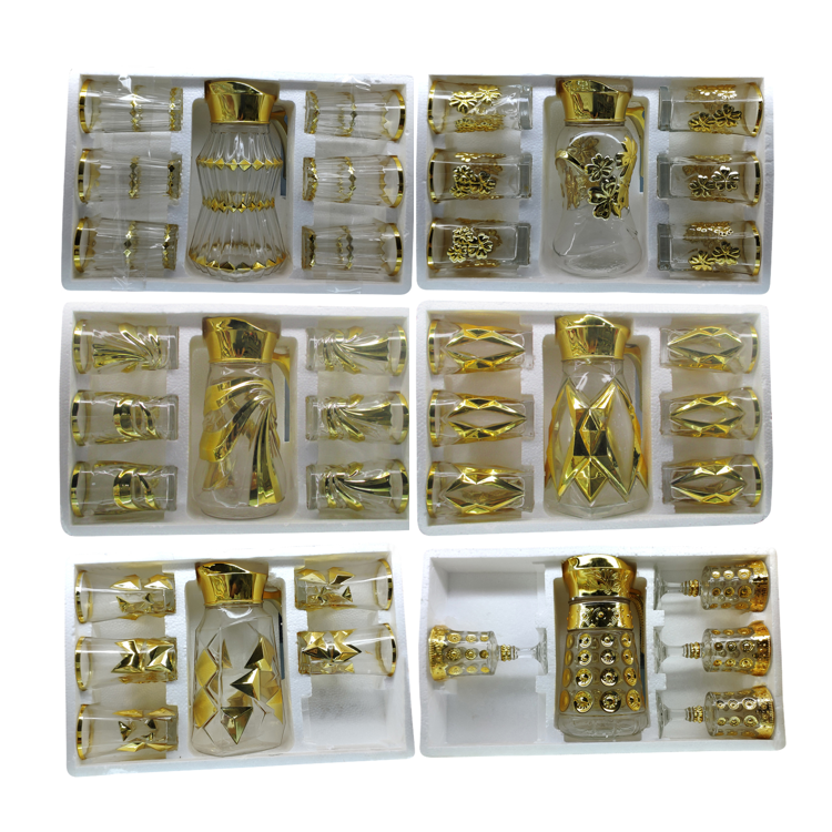 Luxury-Mid-East-Design-Gold-Color-Electroplating-Glass-Water-Jug-Set-LBGS5533