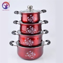Red Painting 4 Pcs Set Stainless Steel Hot Pot Casserole Set