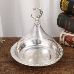 Direct Sale Simple Silver Wrought Iron Dried Fruit Dessert Storage Fruit Tray With Cover