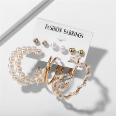 6 Pairs Fashion Jewelry Assorted Multiple Dangle Alloy Pearl Shell Hoop Drop Earring Sets Earrings for Women Girls