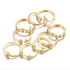 2021 New Minimalist Design Jewelry Women Moon Star Crystals Gold 9pcs Knuckle Ring Set for Girl Lady Party Wedding