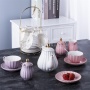 Factory Direct Selling Striped One Pot  Four Cups And Dishes Set Colored Glaze And  Ceramic