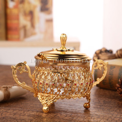 New Design European Royal Style Jarglass Alloy Jar With Lid & Spoon