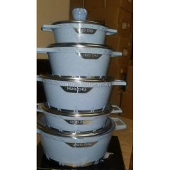Flame Design 10 Pieces Set Die Cast Aluminium Casserole Granite Look Cooking Pot Cookware Sets