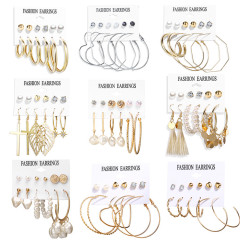 6 Pairs Fashion Jewelry Assorted Multiple Dangle Alloy Pearl Shell Hoop Drop Earring Sets Earrings for Women Girls