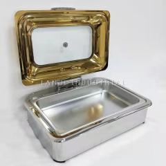 2 PCS Factory Direct Sale Rectangular Visual Golden And Sliver Wedding Hotel Buffet Universal Hotpot Heating Container
